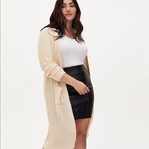 Torrid Shaker Stitch Longline Cardigan Women 1 Cream Duster Open Front Sweater